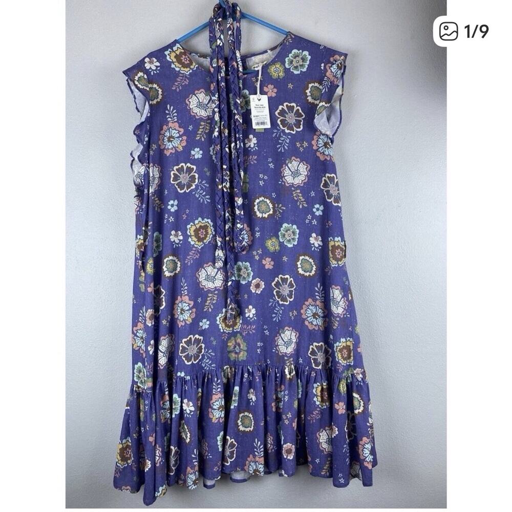 NWT Marine Layer Laney Dress Sz L, XL Martin Hibiscus Linen Bottom Ruffle - Picture 2 of 6